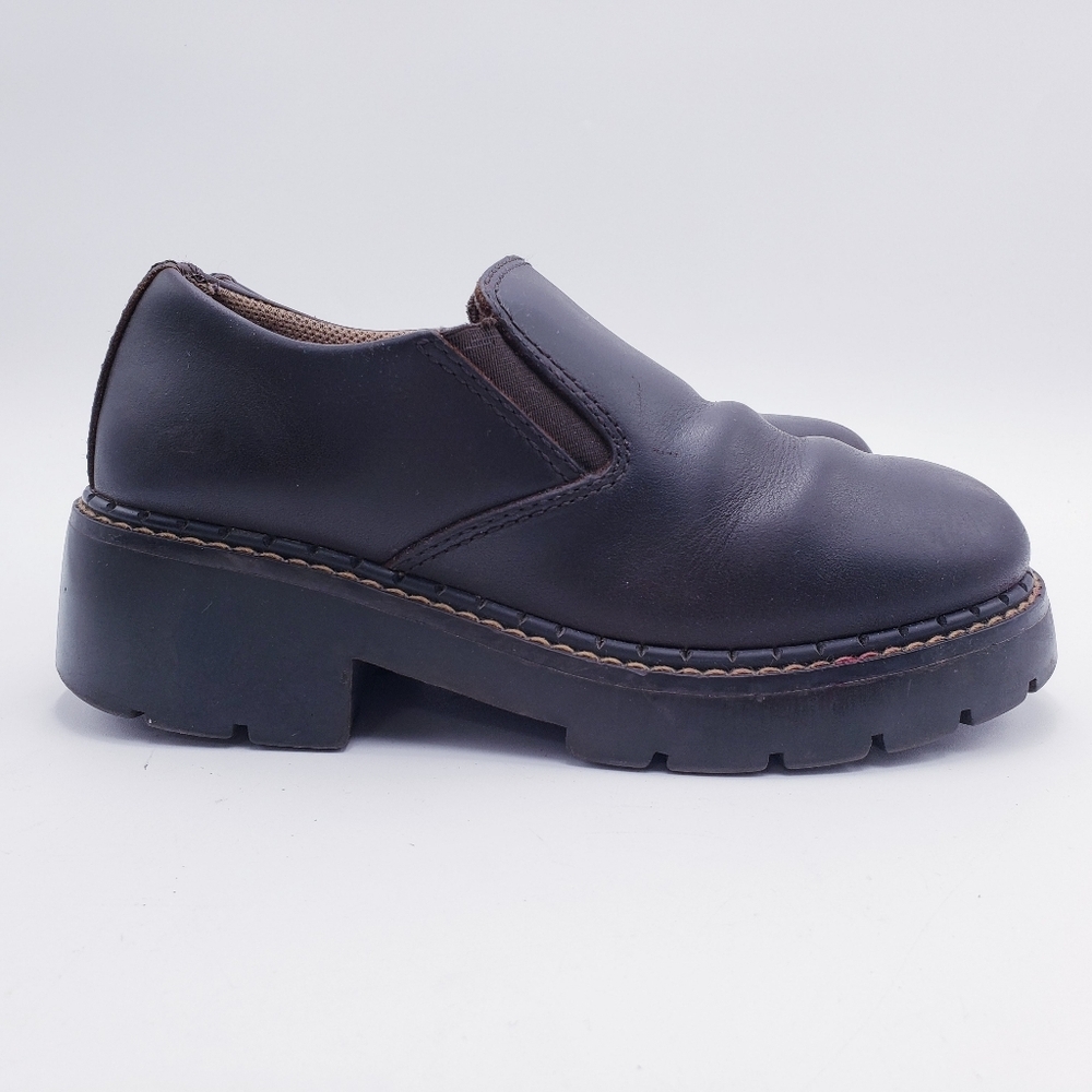 Vintage 90s Y2K American Eagle Leather Chunky Heel Loafer Brown Leather Size 6